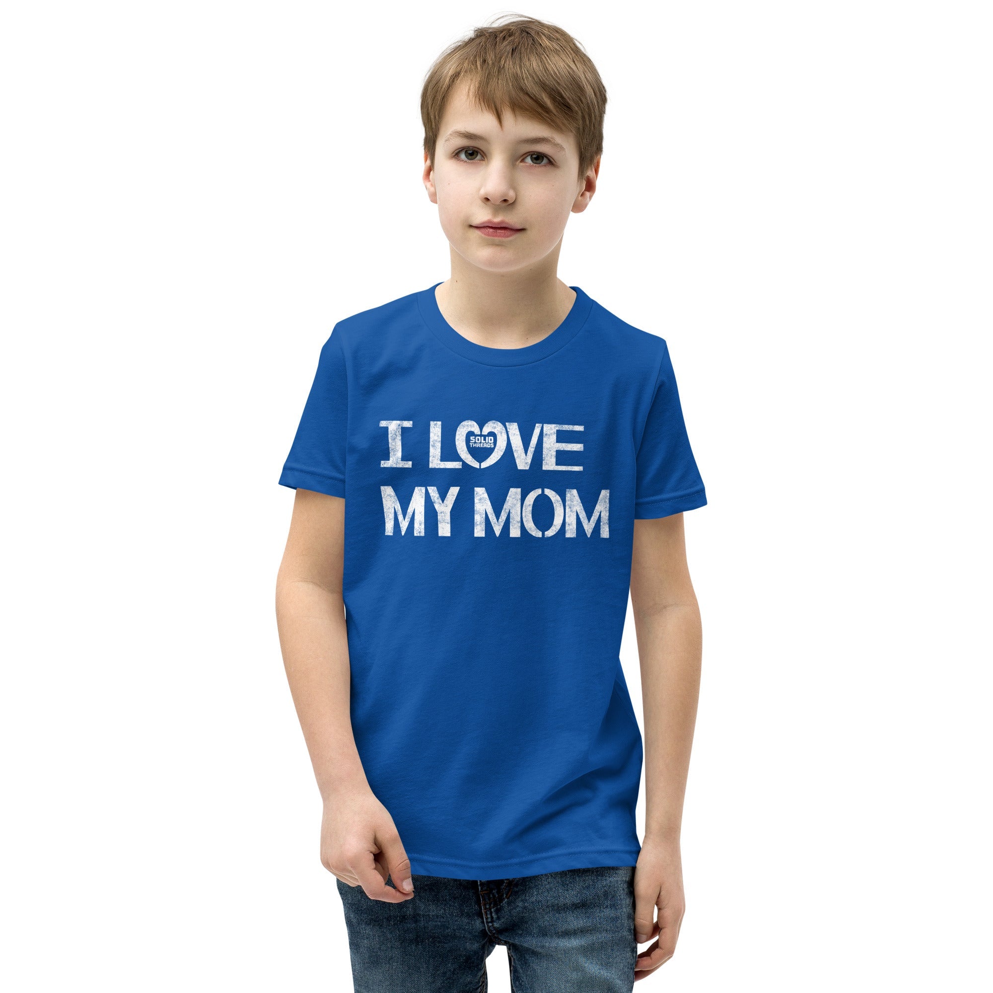 Youth I Love My Mom Cute Extra Soft T-Shirt | Retro New Parent Kids Tee | Solid Threads