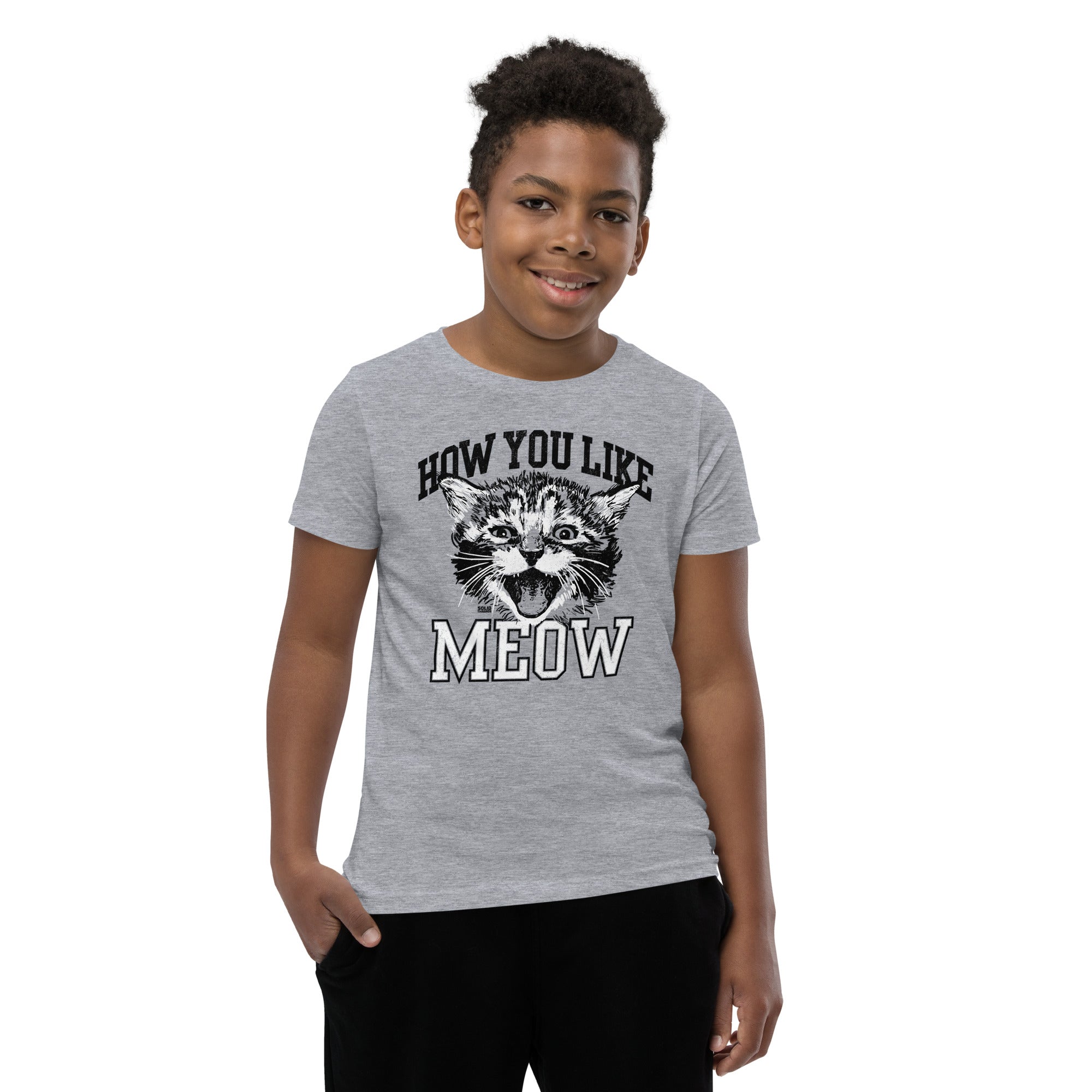 Youth How You Like Meow Retro Extra Soft T-Shirt | Funny Kitten Kids Tee | Solid Threads