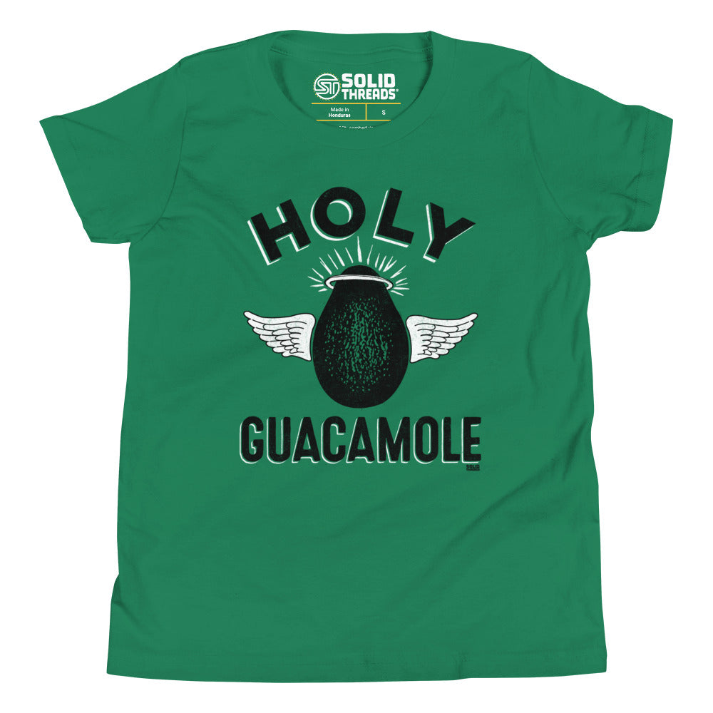 Youth Holy Guacamole Retro Foodie Extra Soft T-Shirt | Funny Avo Kids Tee | Solid Threads