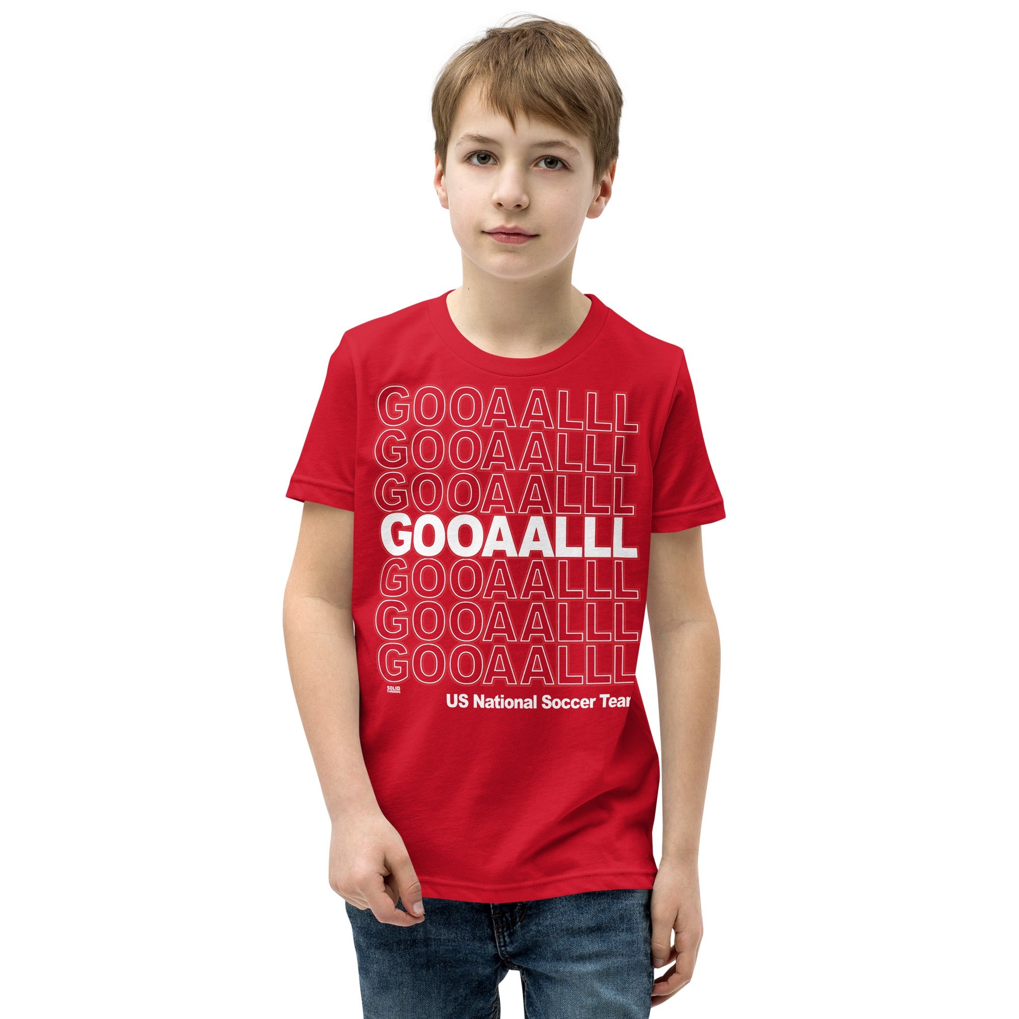 Youth Gooaalll Futbol Life Cool Extra Soft T-Shirt | Retro Soccer Kids Tee | Solid Threads