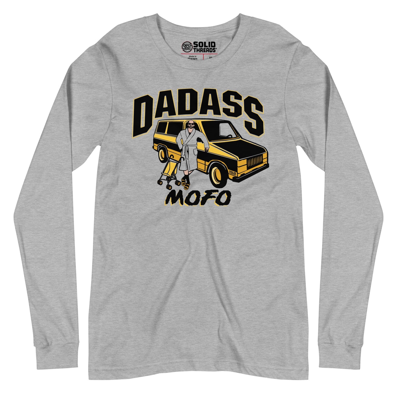 Men's Dadass Vintage Long Sleeve T Shirt | Funny Parenting Graphic Tee | Solid Threads