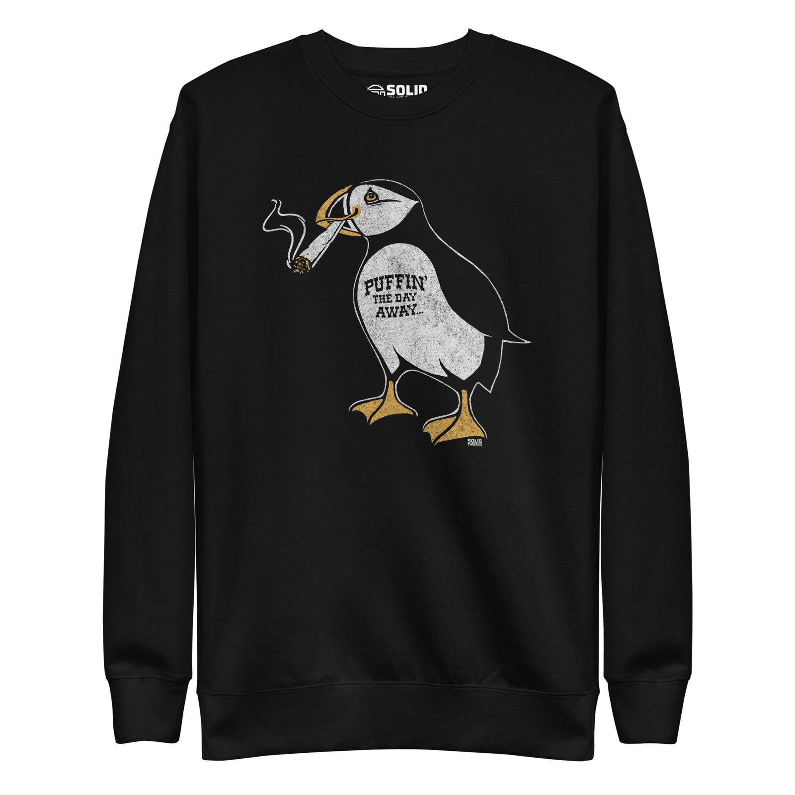 Men's Puffin Away Vintage Classic Sweatshirt | Funny Marijuana Fleece | Solid Threads