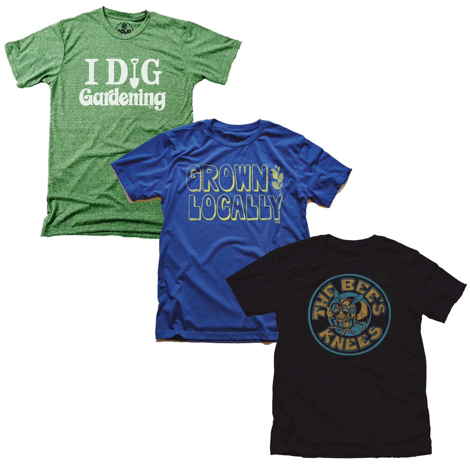 Men's Green Thumb T-shirt Series Set | Vintage Gardening Gift Bundle | Solid Threads