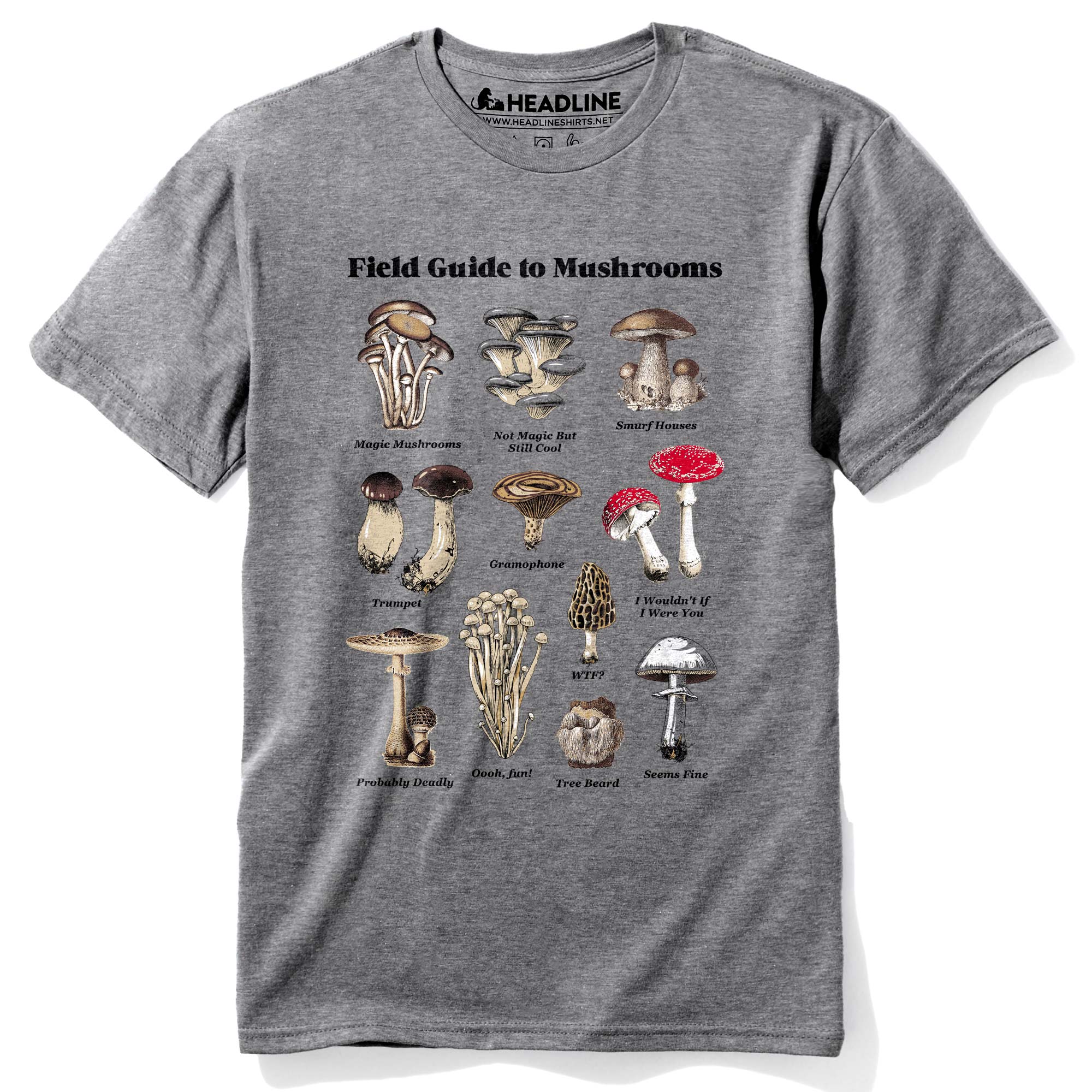 Men's Field Guide To Magic Mushrooms Vintage Graphic T-Shirt | Cool Botany Chart Tee | Solid Threads