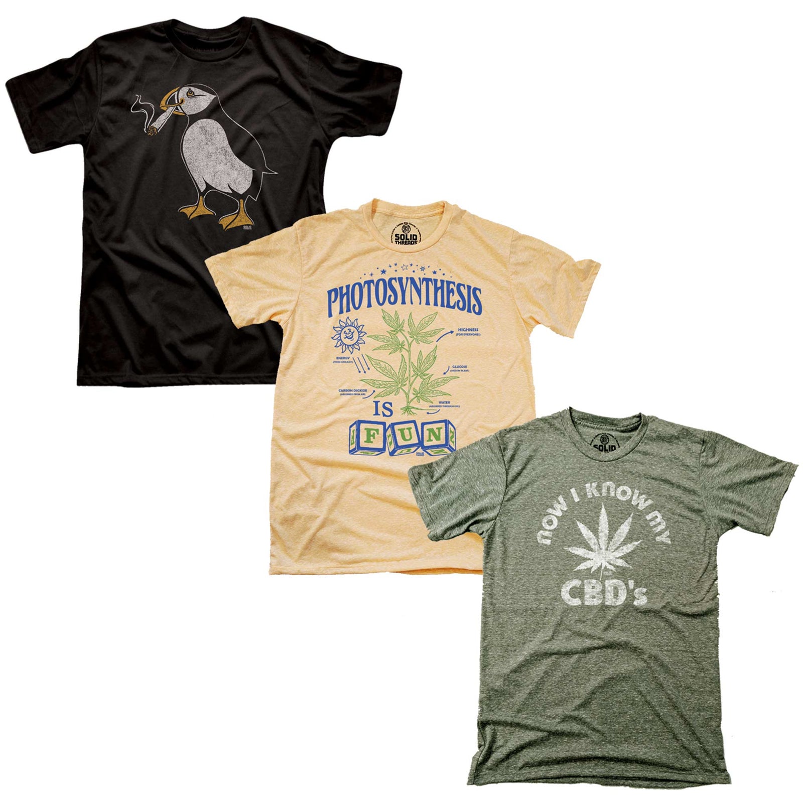 Men's Marijuana T-shirt Series Set | Vintage Weed Pot & Gift Bundle | Solid Threads