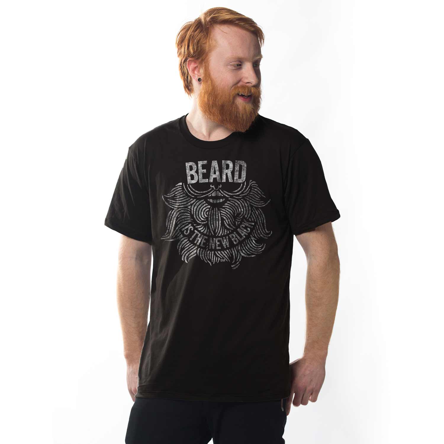 Men's Beard Is The New Black Vintage True Black Graphic T-Shirt | Funny Hipster Tee | Solid Threads