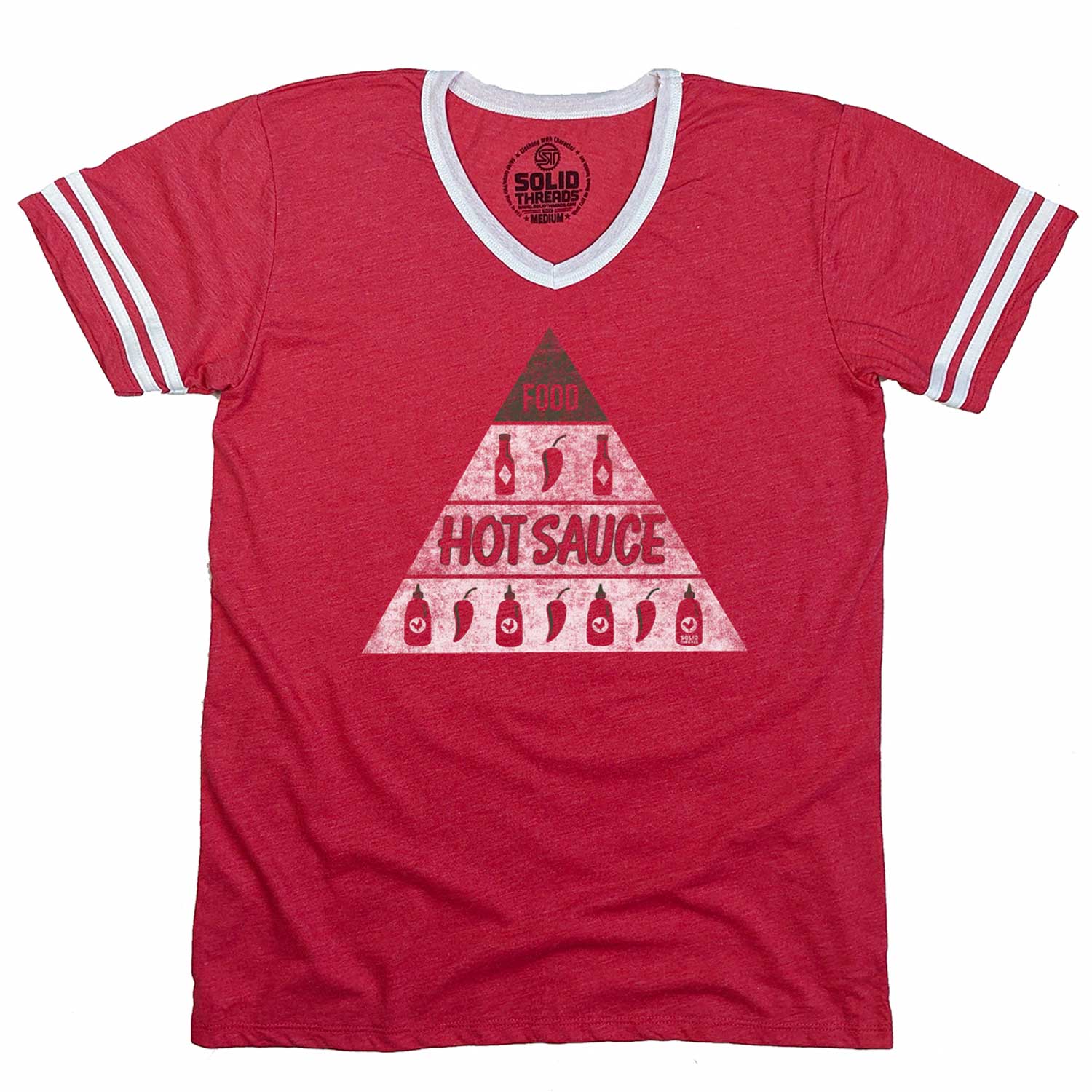Men's Hot Sauce Cool Vintage Graphic V-Neck Tee | Funny Spicy Food Pyramid T-Shirt | Solid Threads