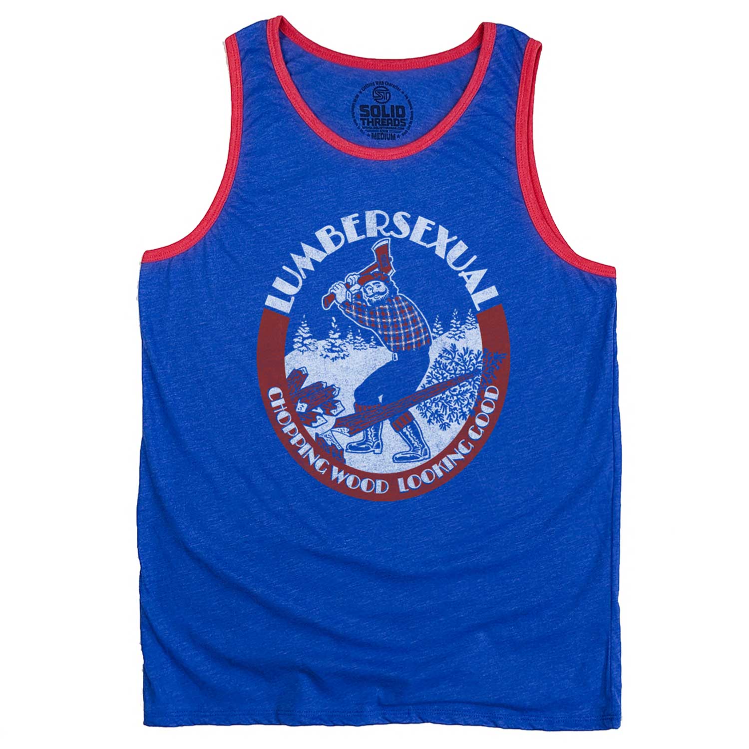 Men's Lumbersexual, Chopping Wood Looking Good Vintage Graphic Tank Top | Solid Threads