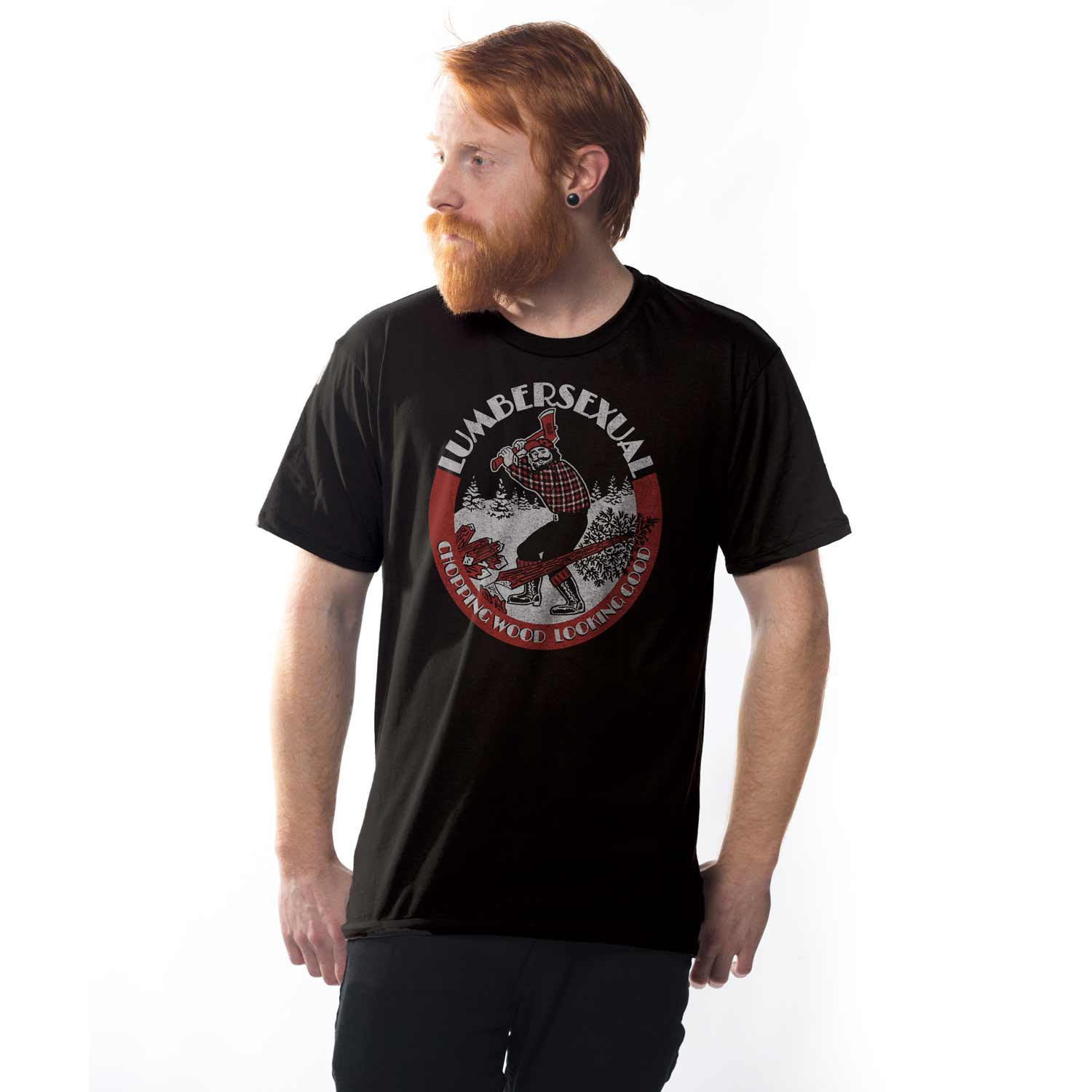 Men's Lumbersexual Blackwash Vintage Graphic T-Shirt | Funny Lumberjack Tee | Solid Threads