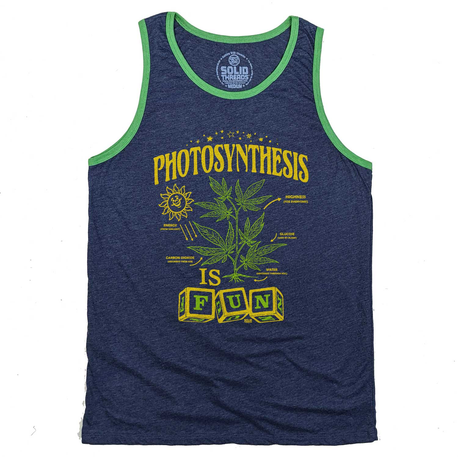 Men's Photosynthesis is Fun Vintage Graphic Tank Top | Funny Marijuana T-shirt | Solid Threads