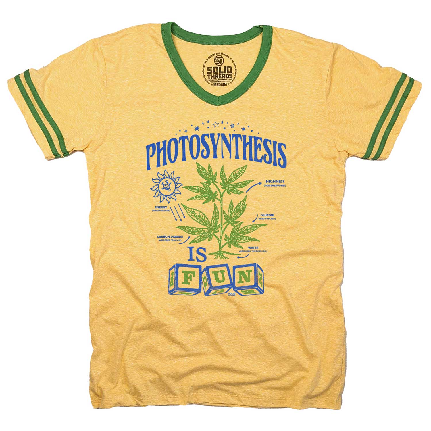 Men's Photosynthesis is Fun Vintage Graphic V-Neck Tee | Funny Marijuana T-shirt | Solid Threads