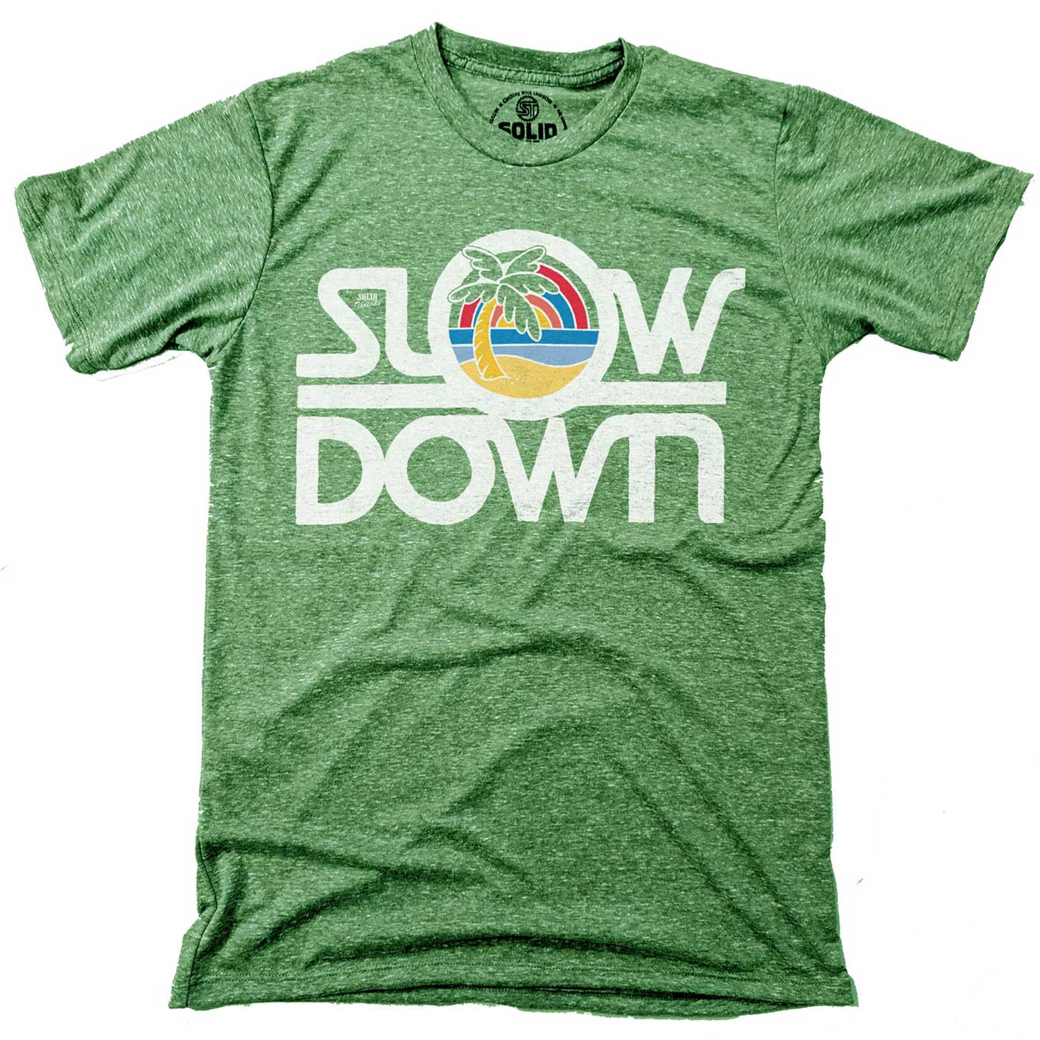 Men's Slow Down Vintage Beach Graphic Tee | Retro Mindfulness Triblend T-shirt | SOLID THREADS