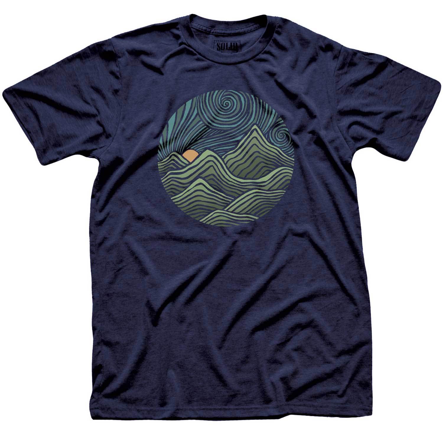 Men's Swirly Mountains Vintage Nature Graphic Tee | Cool Colorful Hippie T-Shirt | Solid Threads