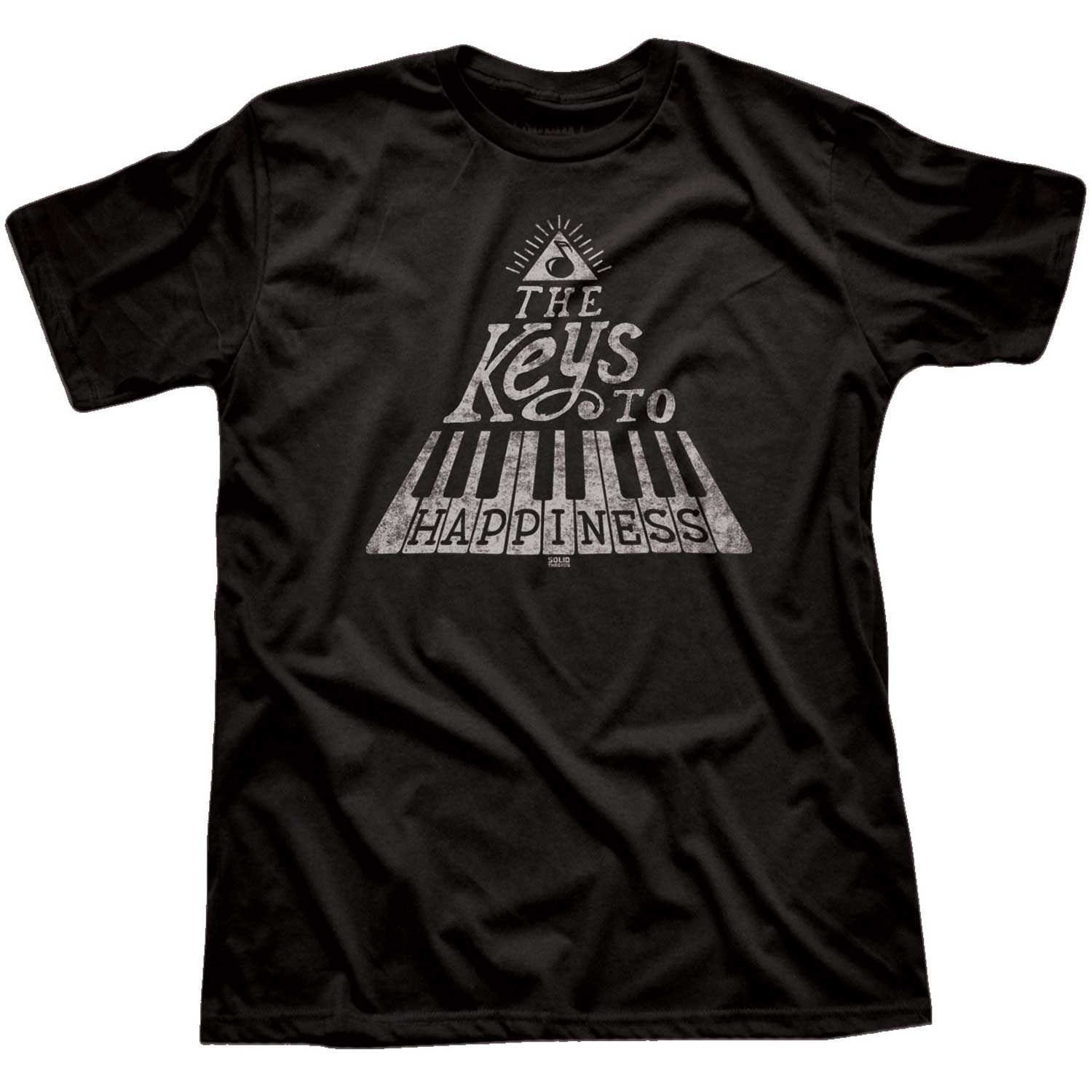 Men's The Keys To Happiness Cool Graphic T-Shirt | Vintage Musician Black Tee | Solid Threads