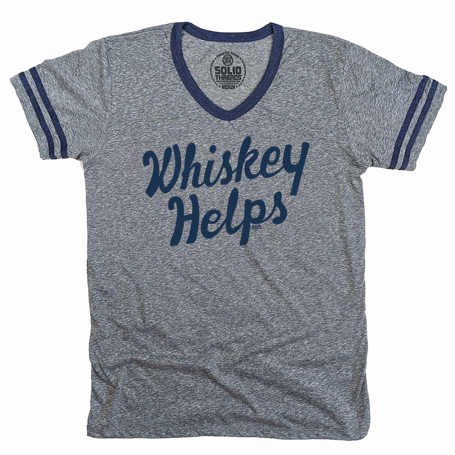 Men's Whiskey Helps Vintage Graphic V-Neck Tee | Funny Drinking T-shirt | Solid Threads