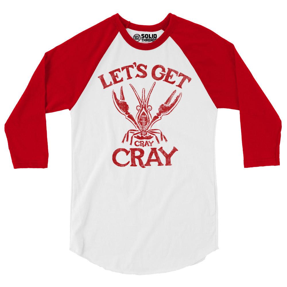  Let's Get Cray Cray Vintage Seafood Baseball Tee | Funny Crawfish Raglan | SOLID THREADS 