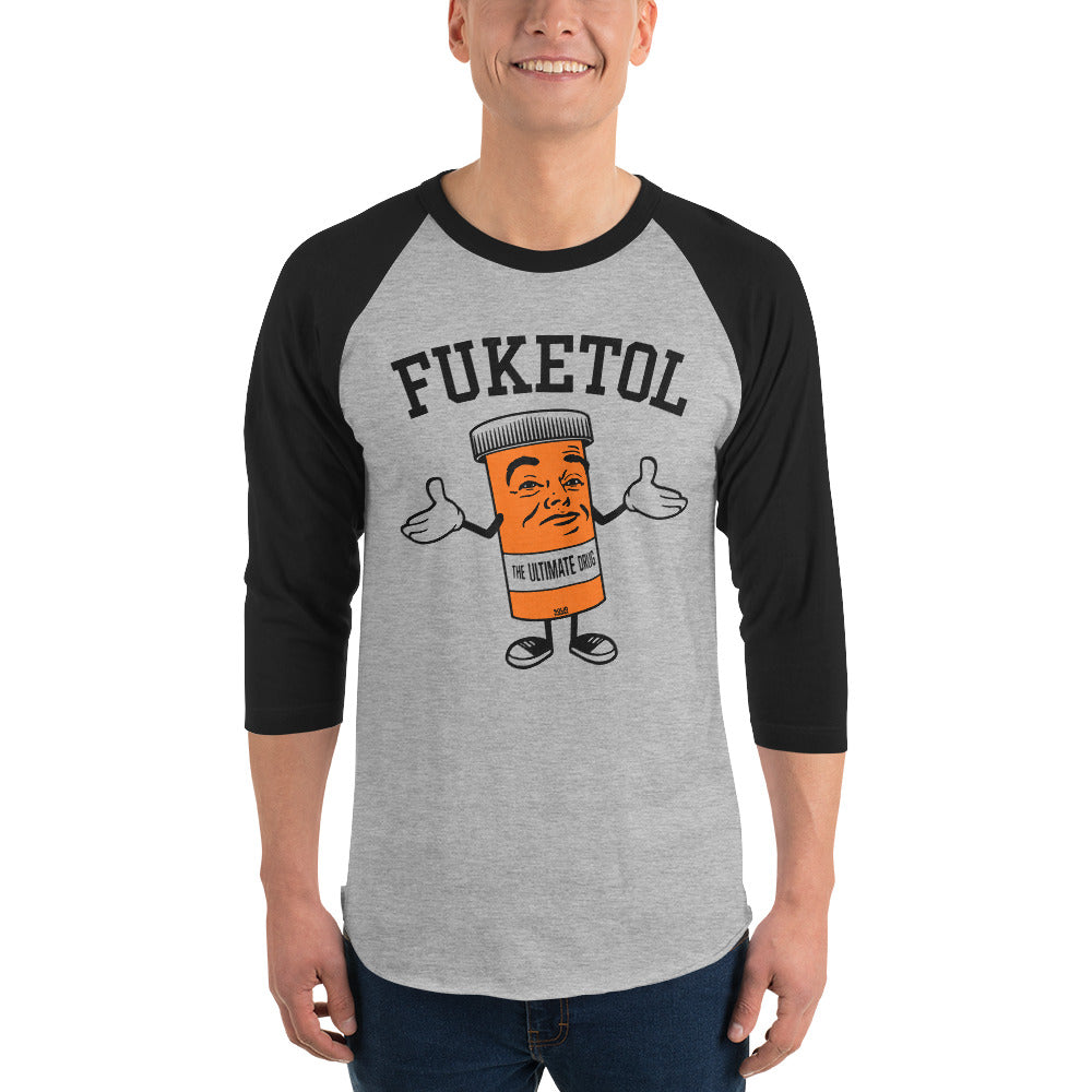  Fuketol Festival Baseball Tee | Retro Pill Bottle Partying Raglan | Solid Threads