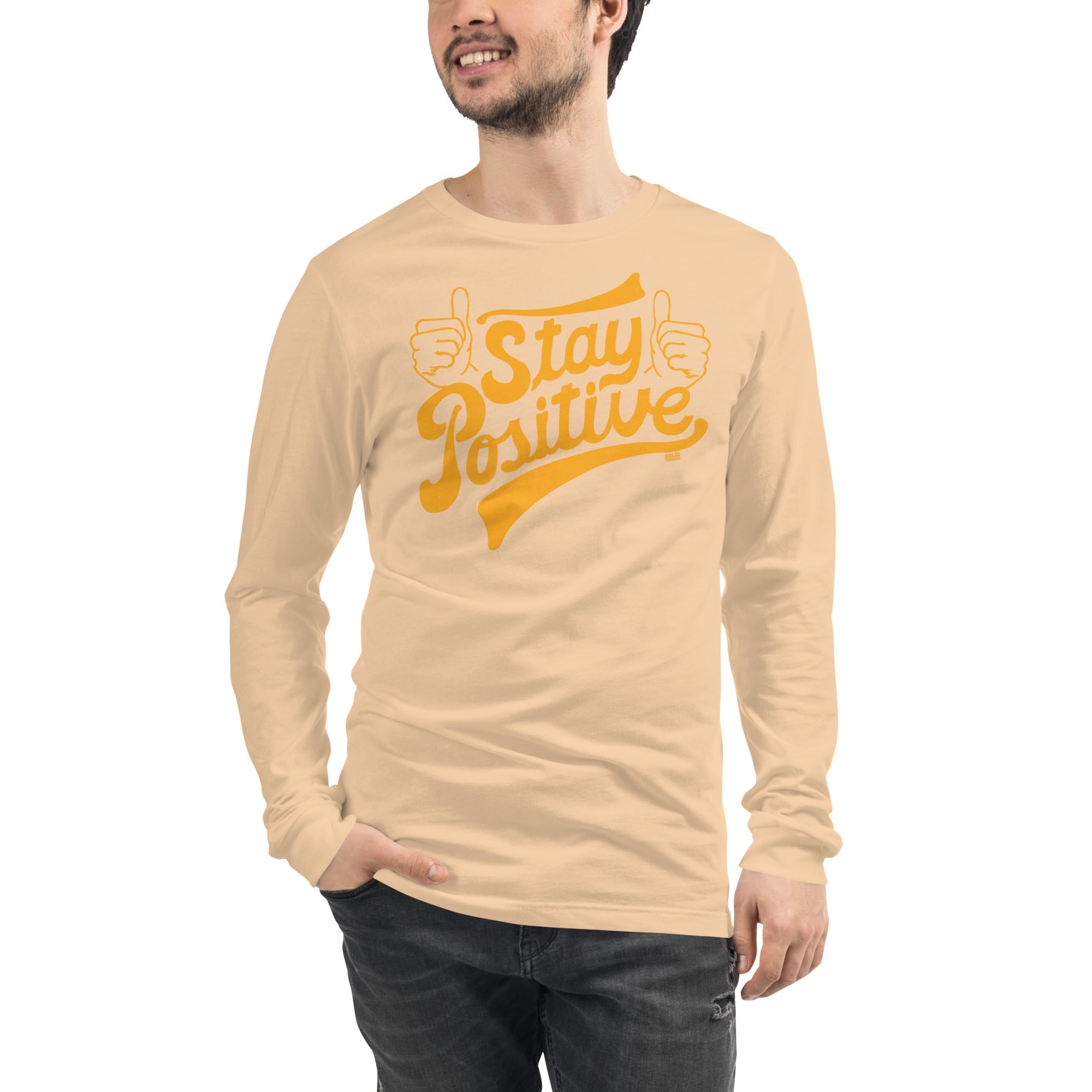 Stay Positive Vintage Graphic Long Sleeve Tee | Retro Mindfulness T-Shirt | Solid Threads