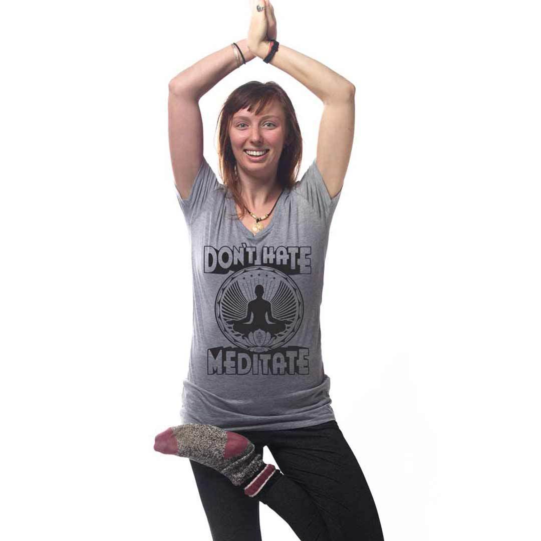 Women's Don't Hate Meditate Funny Yoga Graphic Tee | Vintage Mindfulness T-shirt | SOLID THREADS