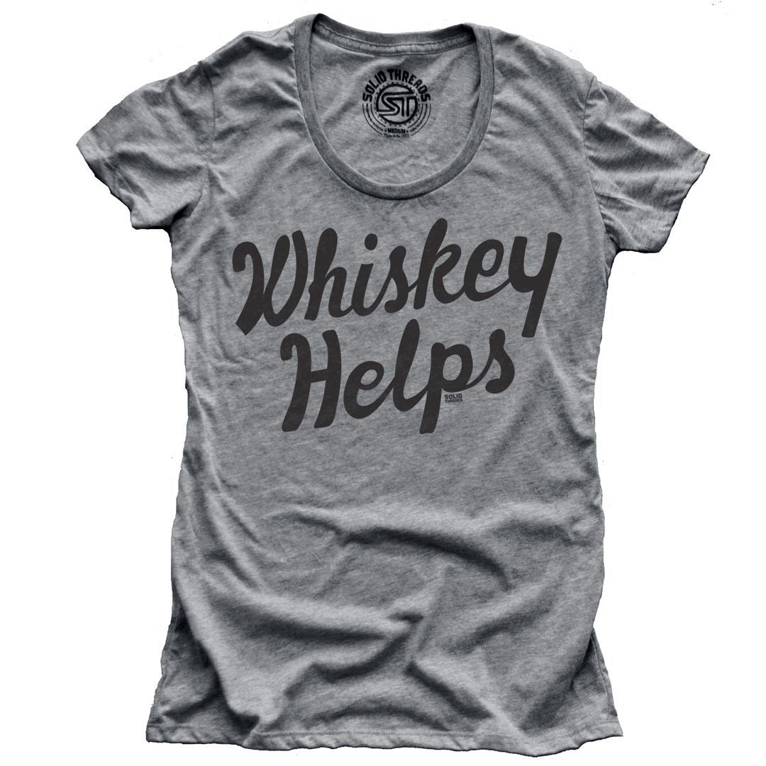 Women's Whiskey Helps Funny Drinking Graphic Tee | Vintage Distillery Grey T-shirt | SOLID THREADS