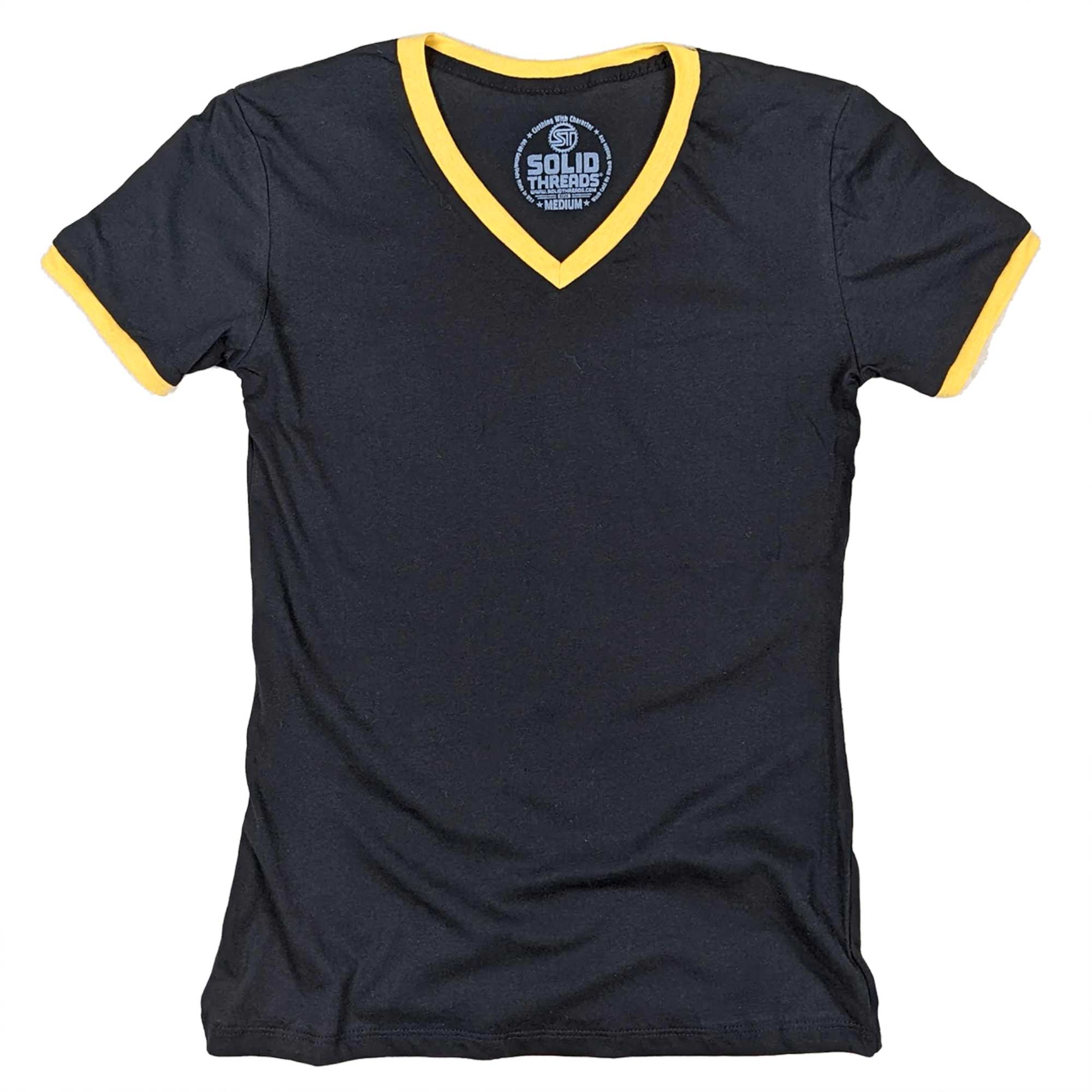 Women's Solid Threads Triblend Royal/Navy Retro ringer V-neck T-shirt