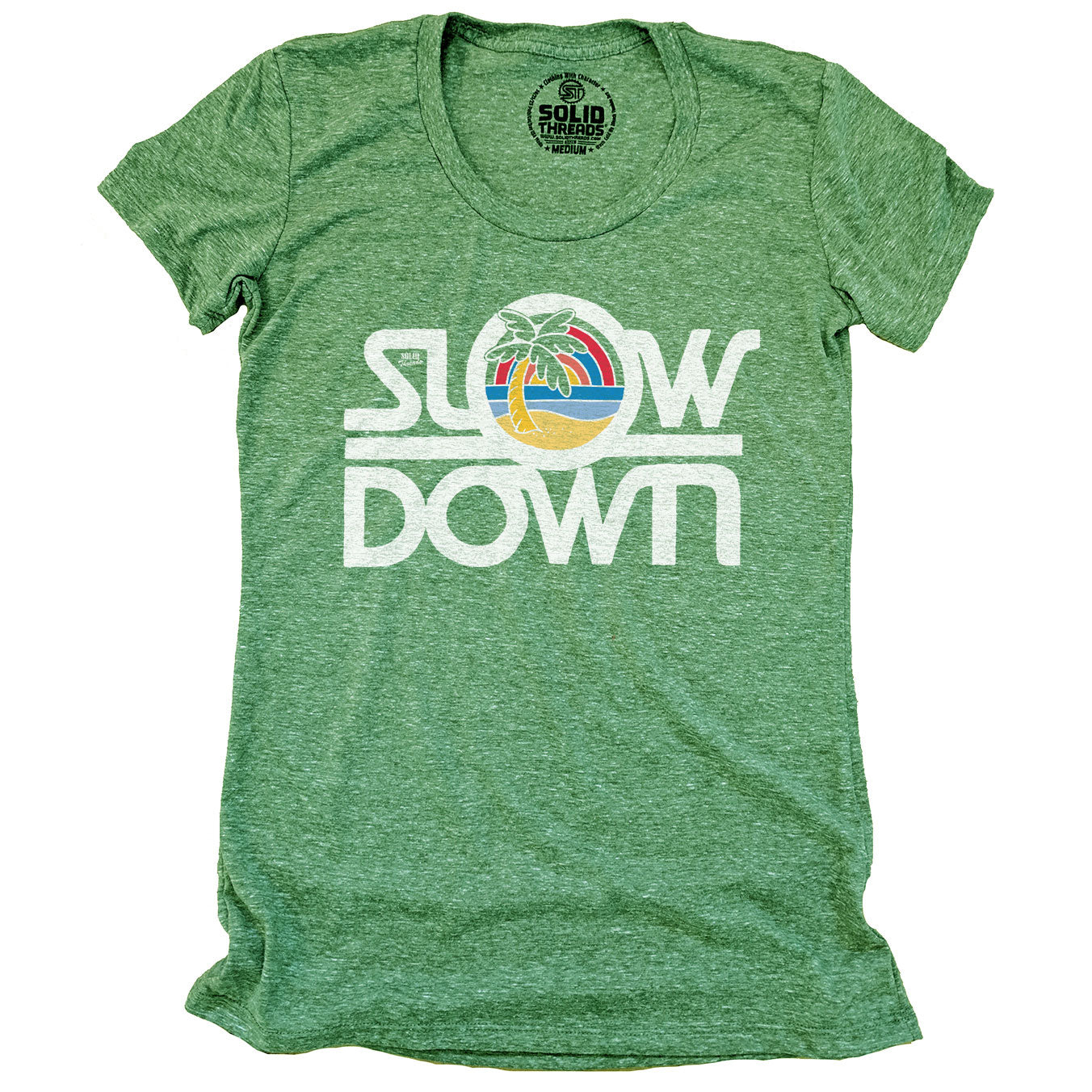 Cute Women's Slow Down Retro Beach Graphic Tee | Cool Vacation Soft Blend T-shirt | SOLID THREADS