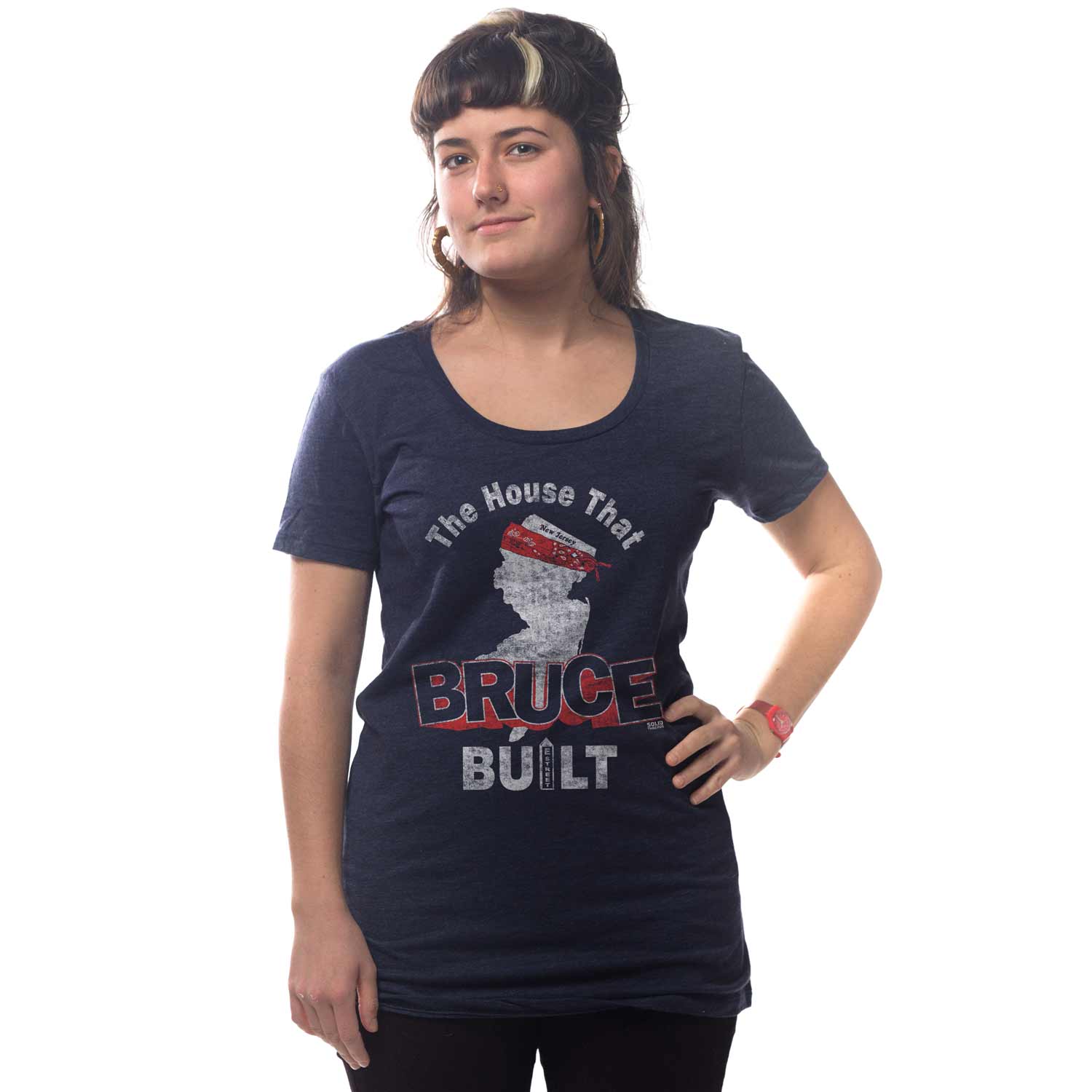 Women's House Bruce Built Vintage New Jersey Graphic Tee | Cool Springsteen T-Shirt | Solid Threads